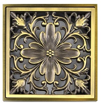 Душевой трап Bronze De Luxe 21975-56 с решеткой &quot;Цветок&quot;, гориз. выход, бронза