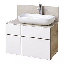 Мебель для ванной Акватон Мишель 80 см, керамогранит, раковина Лола, дуб эндгрейн, белый