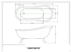 Акриловая ванна CeruttiSPA Vico C-2015 170x75 золотые ножки