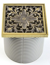 Душевой трап Bronze De Luxe 21975-56 с решеткой &quot;Цветок&quot;, гориз. выход, бронза