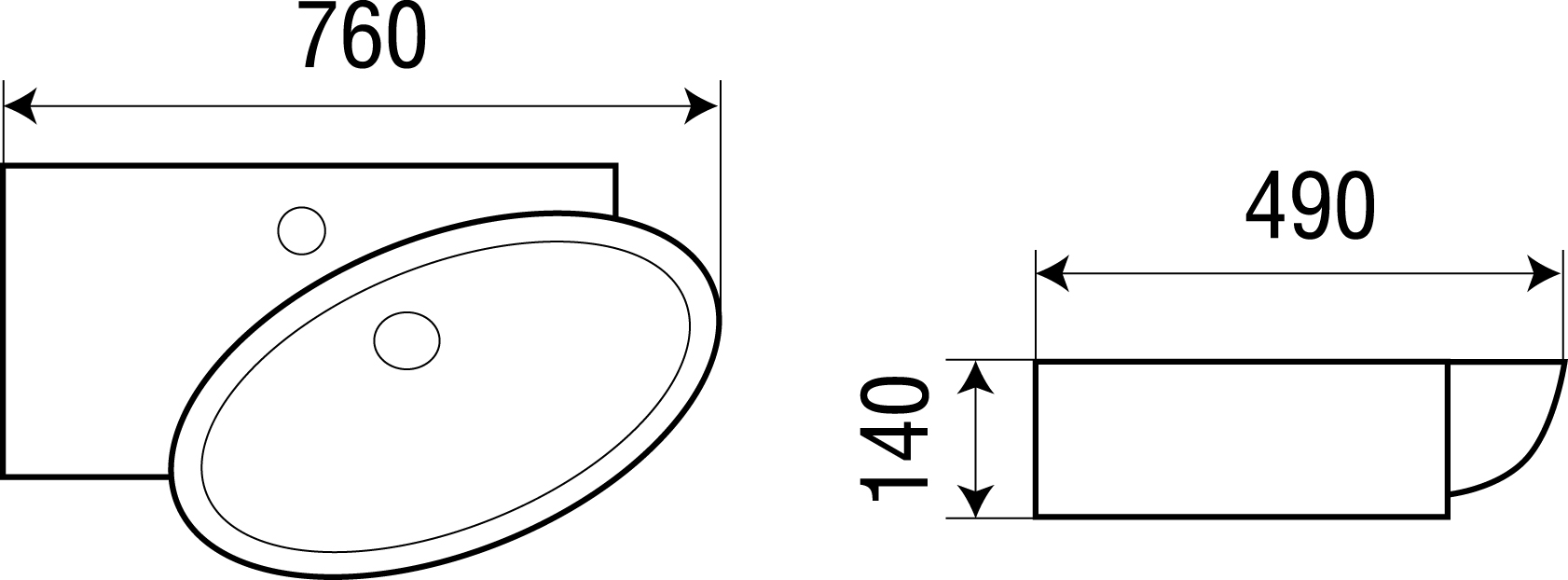 Раковина WeltWasser AISBACH 5093L 76 см, 10000003878 белый глянец