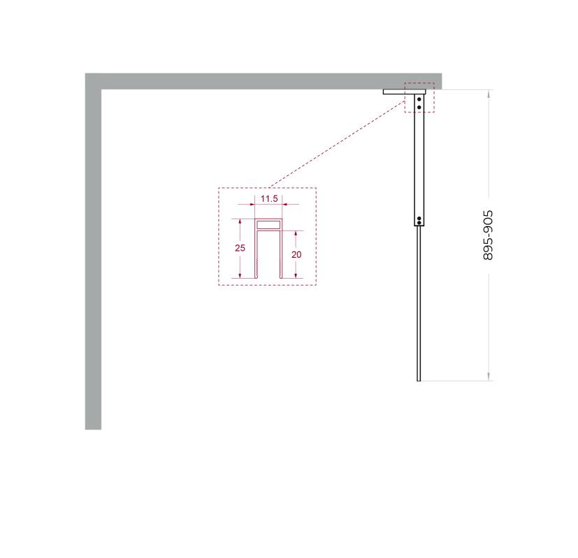 Душевая перегородка Belbagno UNO-L-1-TB-90-FL-GM 90x200 рифленая, оружейная сталь