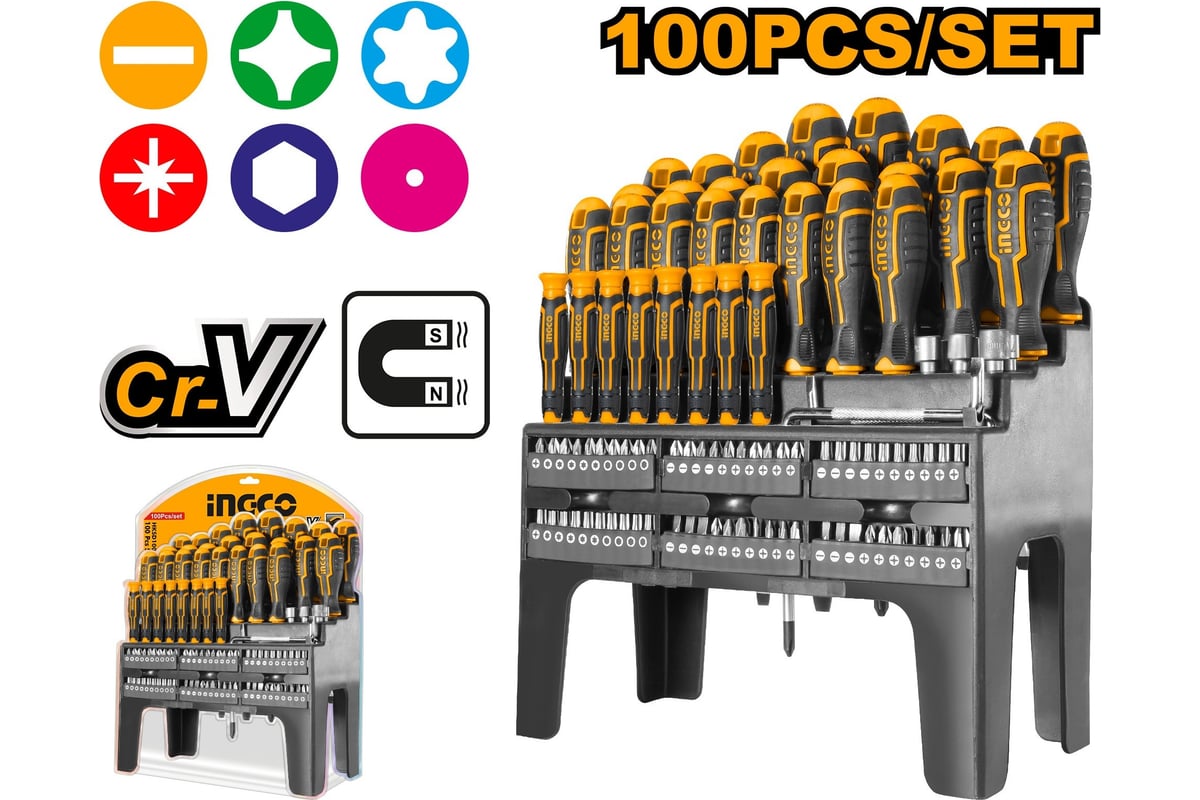 Набор отверток и бит INDUSTRIAL Ingco 0+60 шт. HKSD10028