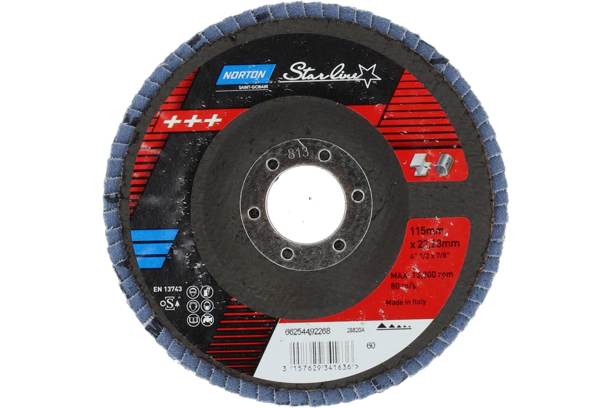 Круг лепестковый Nsl по металлу 115x22 мм, P60 цирконий NORTON 66254492268
