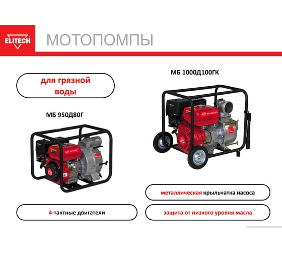 Мотопомпа бензиновая Elitech МБ 950 Д 80 Г 205520