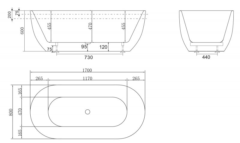 Акриловая ванна BelBagno BB70 170x80 черный матовый