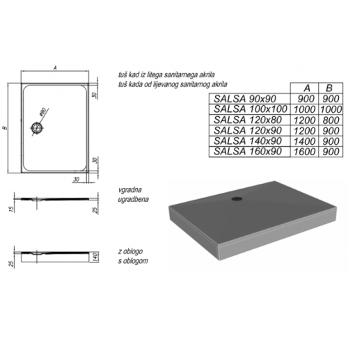 Поддон для душа Kolpa-San Salsa SuperFlat 120x90