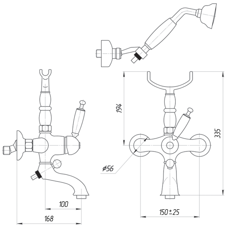 Смеситель для ванны Migliore Oxford ML.OXF-6302.BI.CSCR с душем, состаренный хром