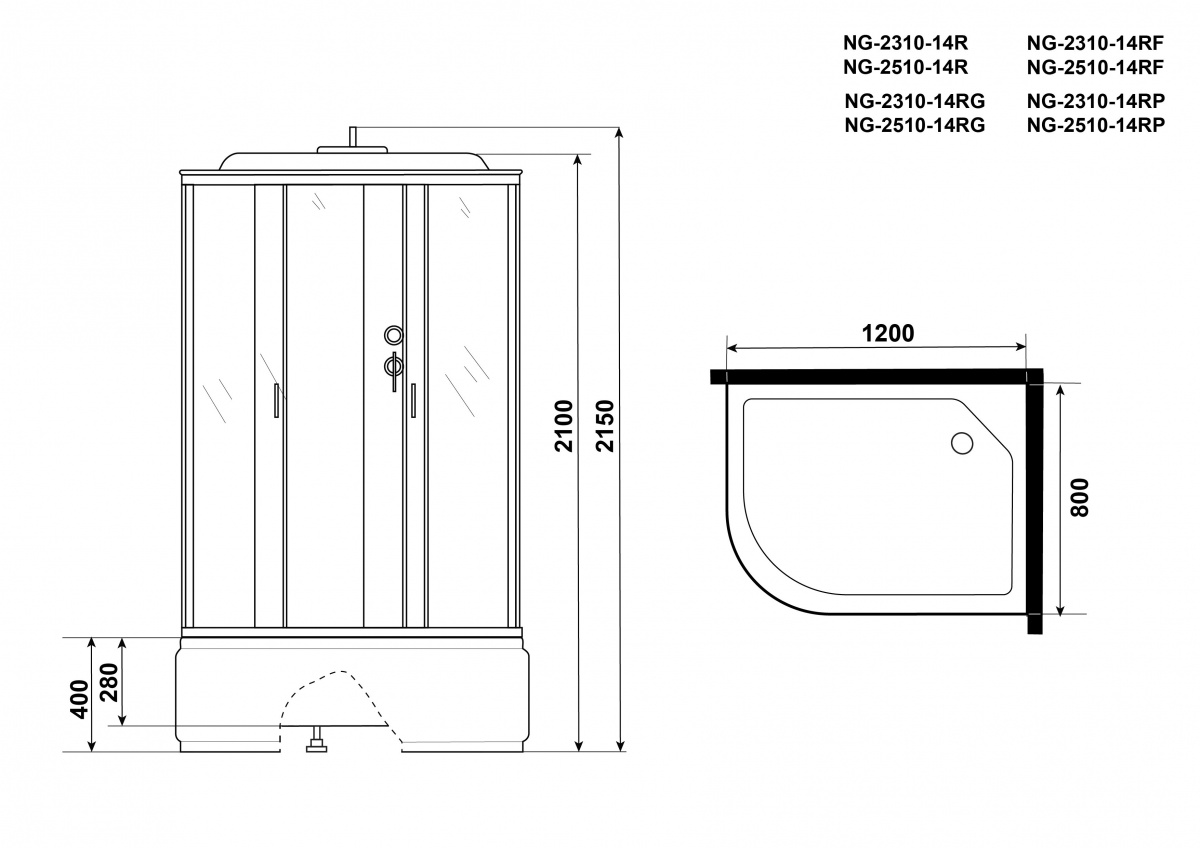 Душевая кабина Niagara NG 2310-14RG 120x80 стекло матовое, гидромассаж, R