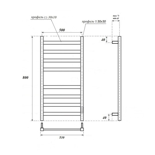 Полотенцесушитель электрический Point Меркурий PN83858 П8 50x80 диммер справа, хром