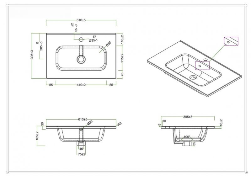 Раковина BelBagno 60 см BB600/390ETL