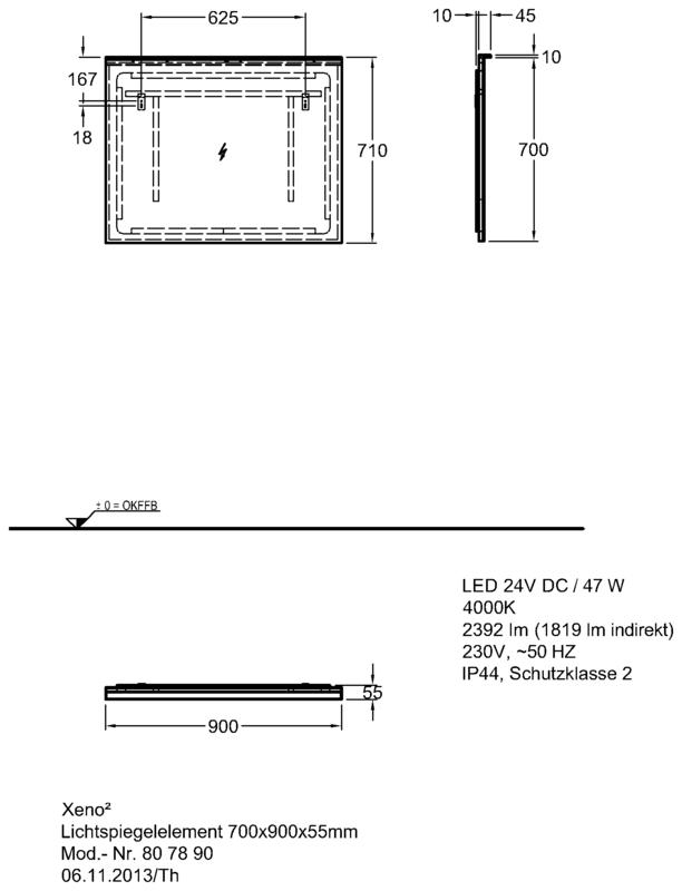 Зеркало Geberit Xeno² 90 см 500.522.00.1