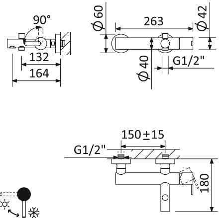 Смеситель для ванны Cezares LEAF-VD-L-01 с душем, хром