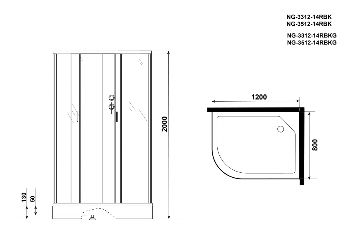 Душевая кабина Niagara NG 3512-14RBKG 120x80 стекло тонированное, без крыши, гидромассаж