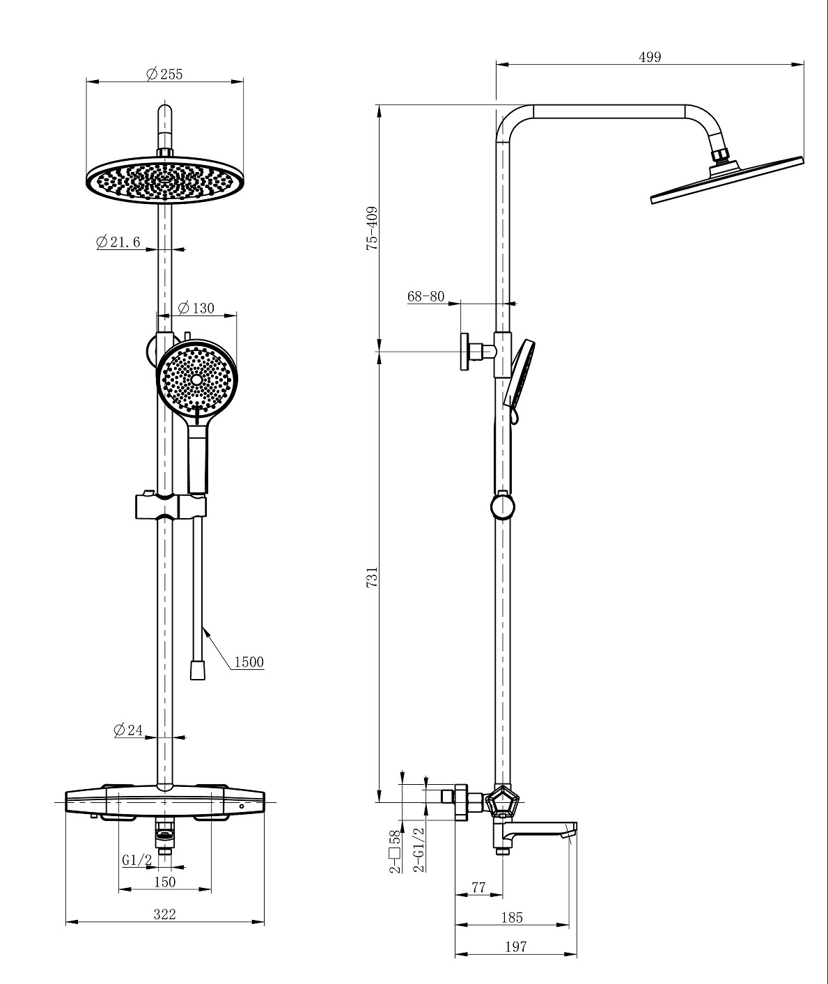 Душевая стойка Wonzon&Woghand Neo WW-B3046-A1-CR термостат, хром