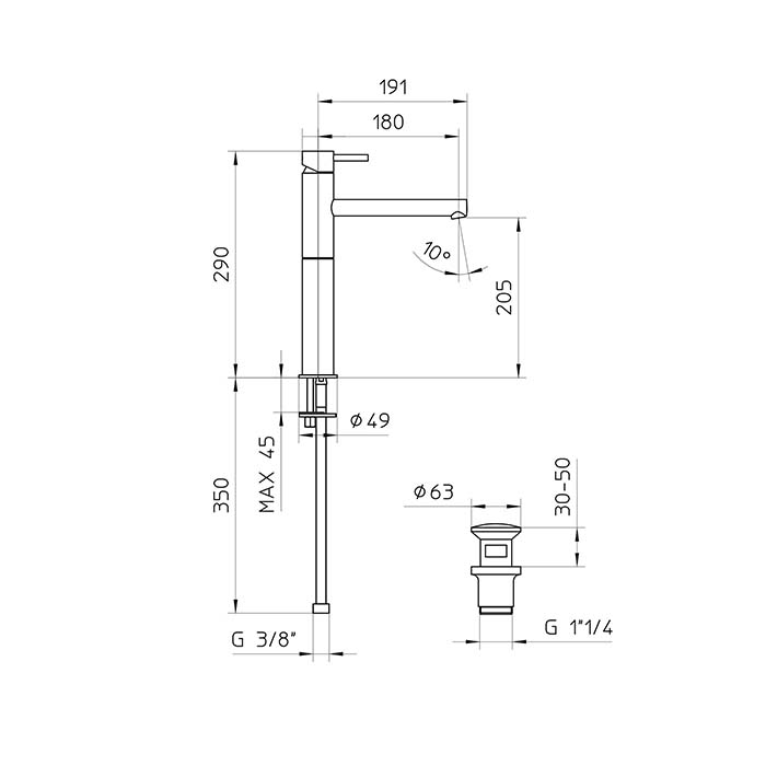 Смеситель для раковины Bossini Oki Z005303.073 черный матовый