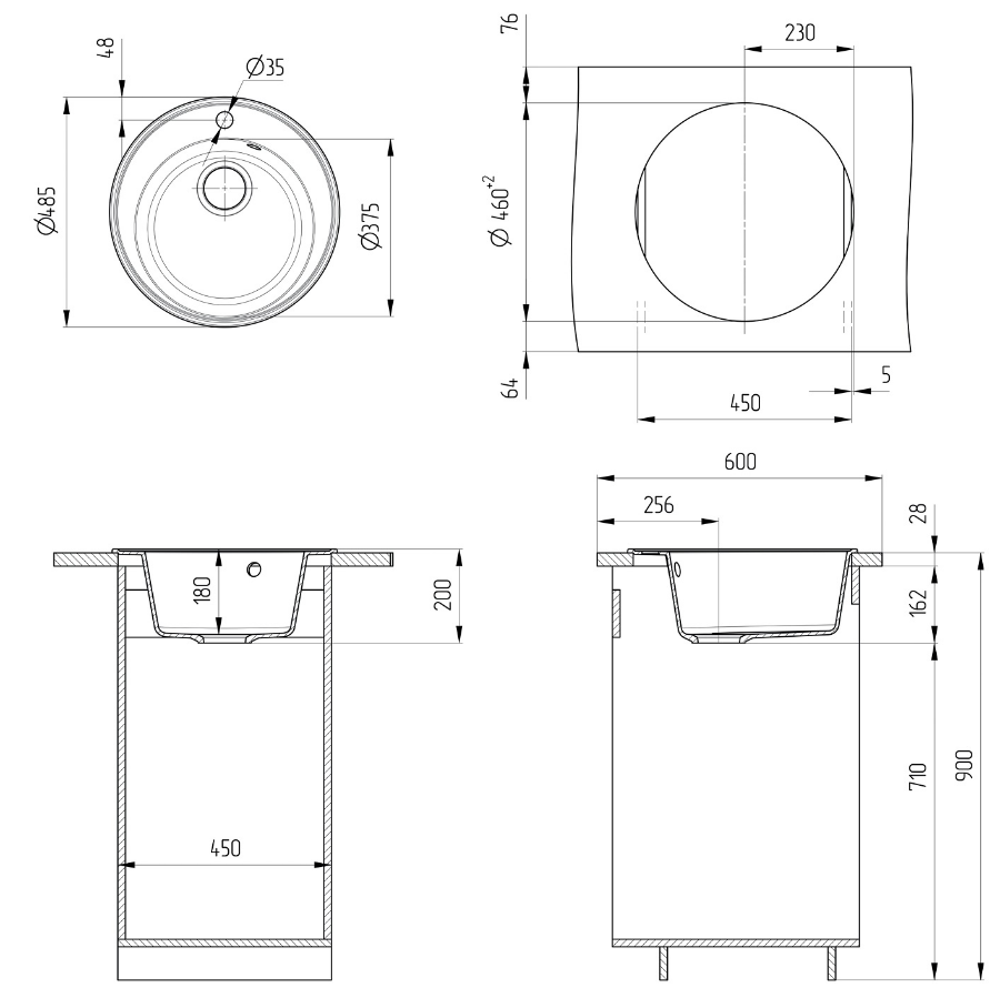 Кухонная мойка Ulgran Quartz Nora 485-08 48.5 см космос