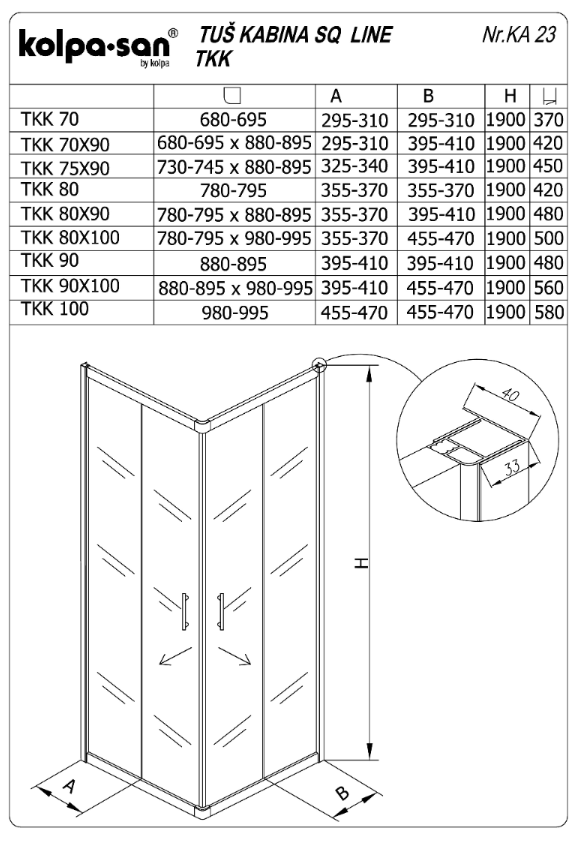 Душевой уголок Kolpa-San Q Line TKK 70x100