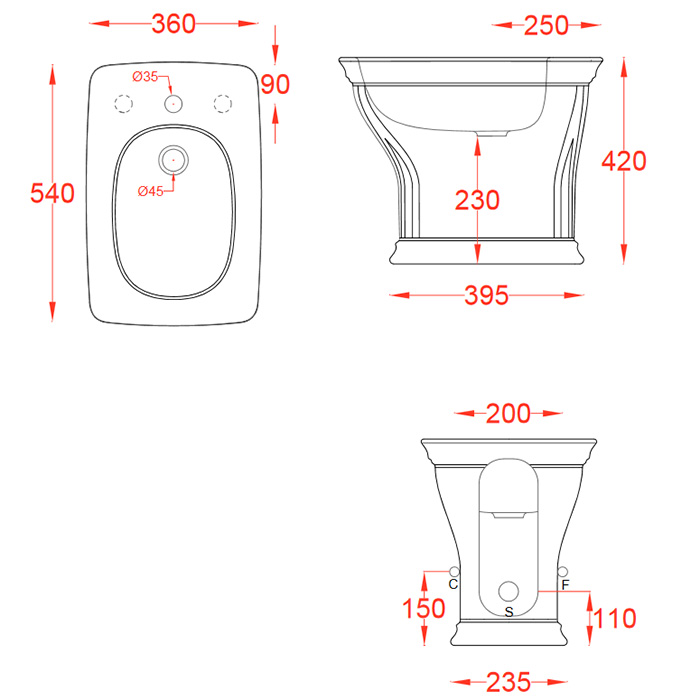 Напольное биде Artceram Civitas CIB002 34 00 серый