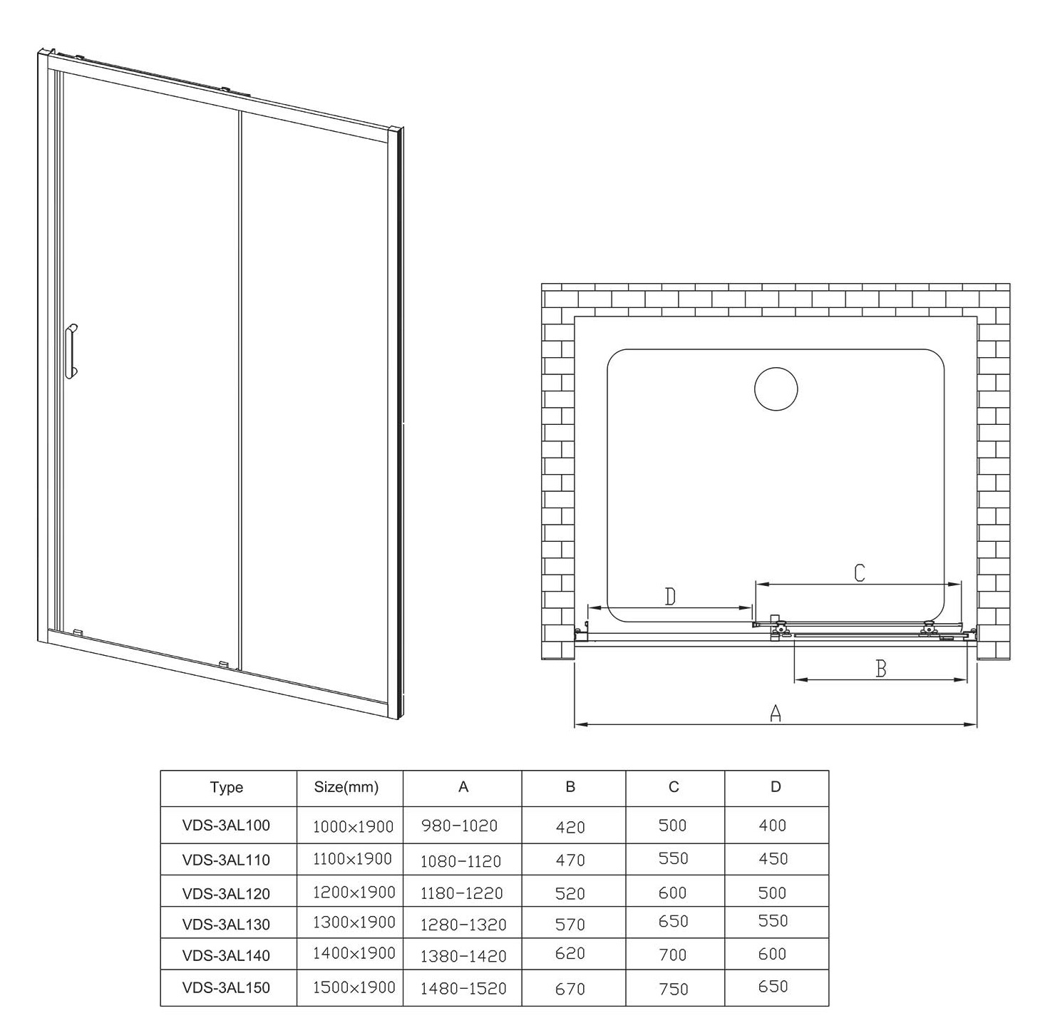 Душевая дверь Vincea Alpha VDS-3AL150CLG 150x190 брашированное золото, прозрачная