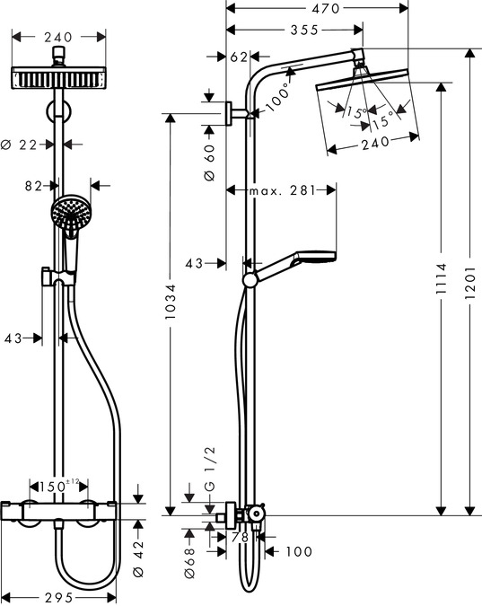 Душевая стойка Hansgrohe Crometta E 240 Showerpipe 27271000 термостат