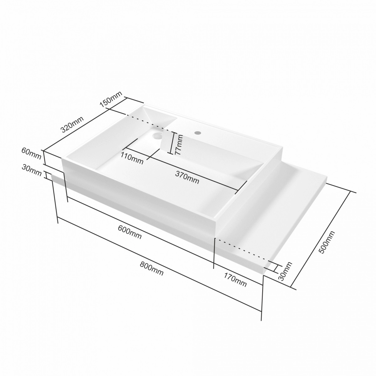 Раковина Санта Юпитер 80x50 см чаша слева