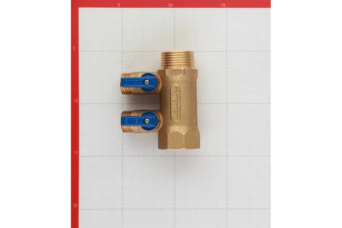 Коллектор Tiemme 2 отвода, с шаровыми клапанами 1х1/2"(16) (латунь) синие ручки 1820042