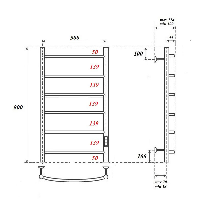 Полотенцесушитель электрический Point PN04858B П6 50x80 диммер справа, черный