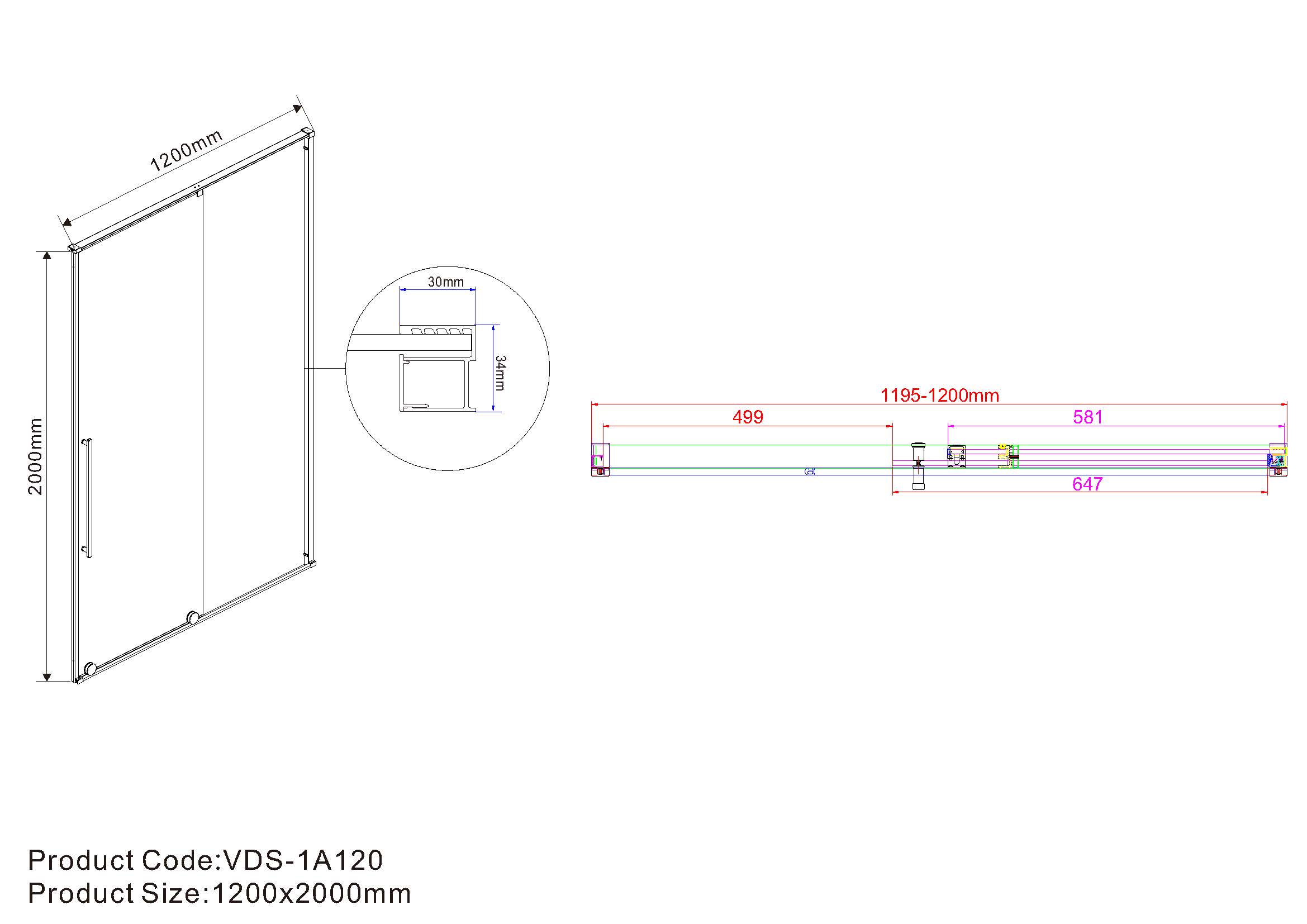 Душевая дверь Vincea Arno VPS-1A120CLB 120x200 черный, прозрачное