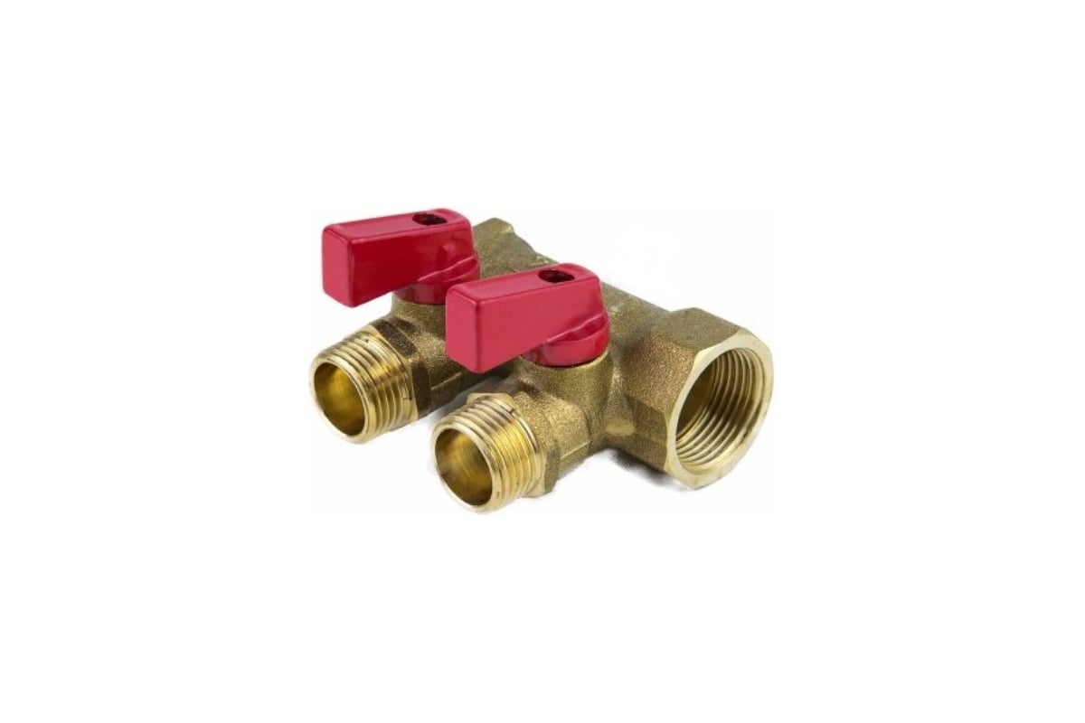Коллектор Aquasfera латунь, шаровой кран, красный, 3/4", 3 выхода 1/2 н/р., 35 мм 9026-02 027-8994