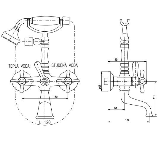 Смеситель для ванны Rav Slezak Morava retro MK560.5/2Z с душем