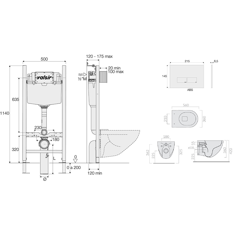 Подвесной унитаз с инсталляцией Valsir Winner S KIT VSCR 7317GM Slim P3, 4в1, кнопка хром