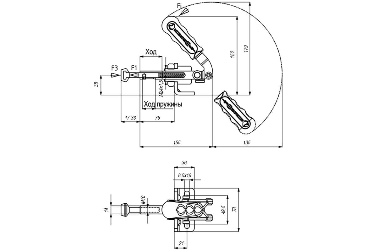 Плунжерный подпружиненный зажим KUKAMET усилие 185 кг 511-5-Y