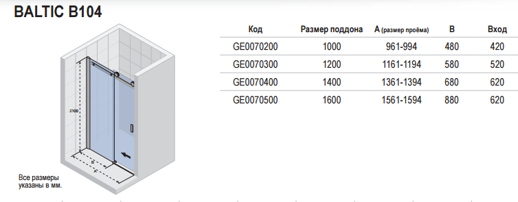 Душевая дверь Riho Baltic B104 100x210 G002001120