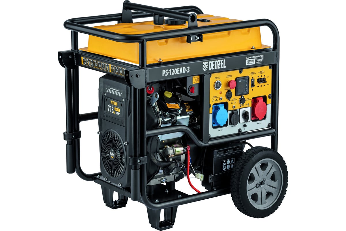 Бензиновый генератор Denzel PS-120EAD-3 12 кВт, 230/400 В, 40 л, разъём ATS, переключение режима, электростартер 946984