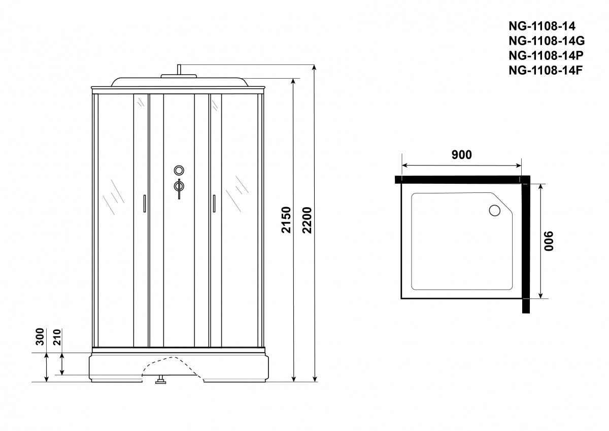 Душевая кабина Niagara Classic NG 1108-14G 90x90 матовое стекло, гидромассаж