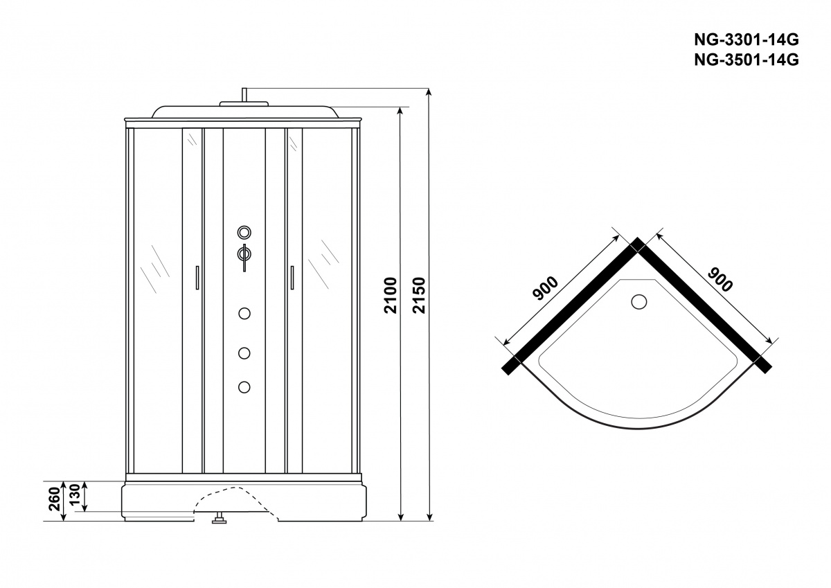 Душевая кабина Niagara NG 3301-14G 90x90 стекло матовое, гидромассаж