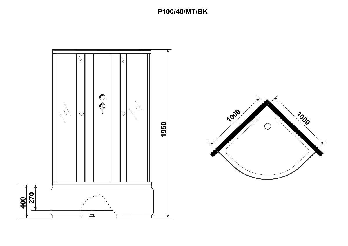 Душевая кабина Niagara Promo P100/40/MT/BK 100x100 стекло матовое, без крыши и г/м