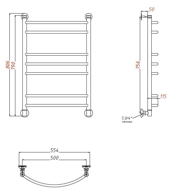 Полотенцесушитель водяной Aquanet Romeo(г2) 50x80 см