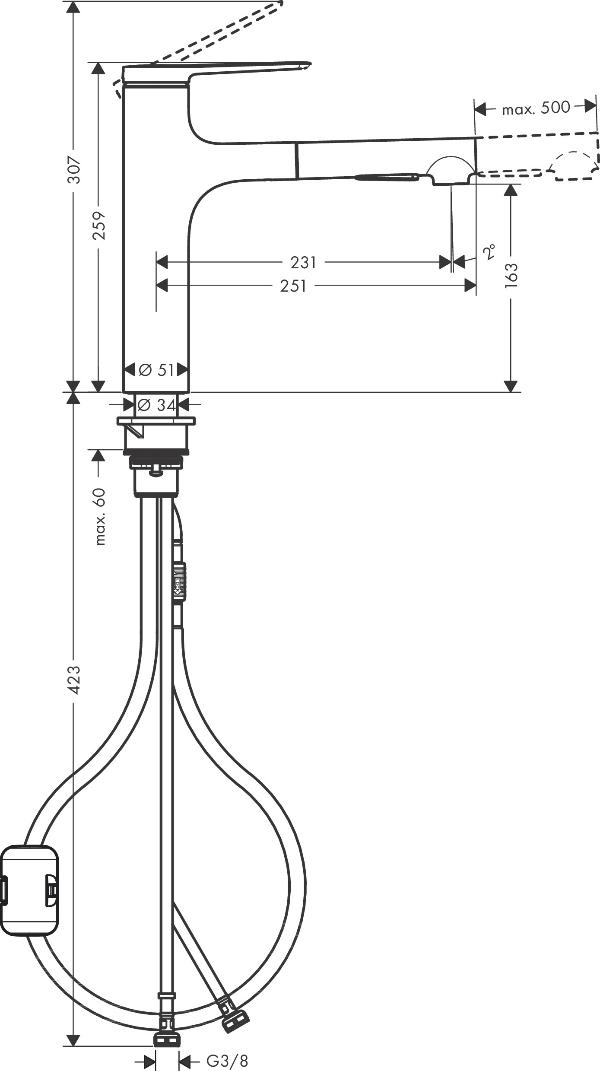 Смеситель для кухни Hansgrohe Zesis M33 2jet 74801000 с вытяжным душем