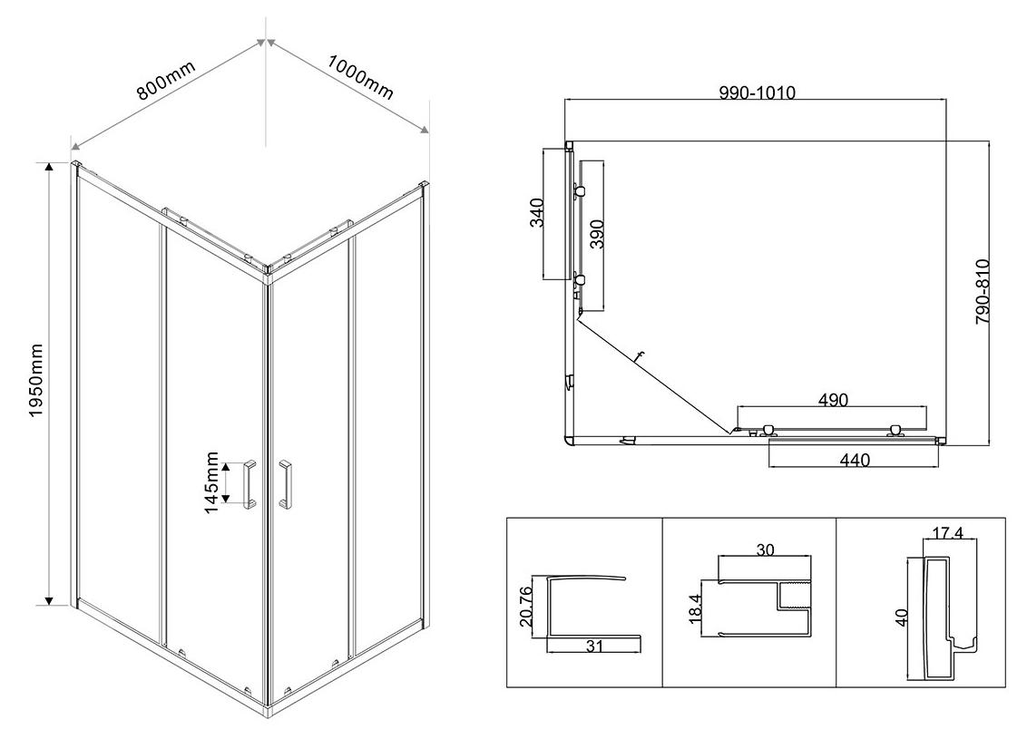 Душевой уголок Vincea City VSS-5CT8010CL 100x80 хром, прозрачный