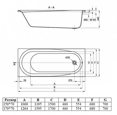 Акриловая ванна Vincea VBT-2B150-FR 150x70 с каркасом