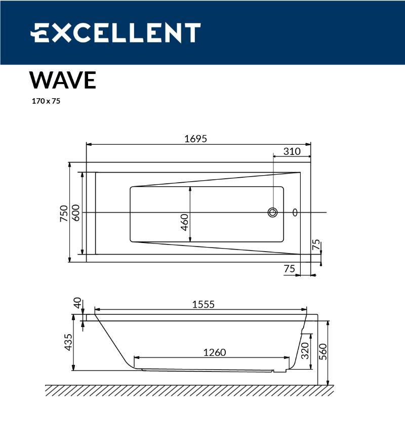 Акриловая ванна Excellent Wave Slim 170x75