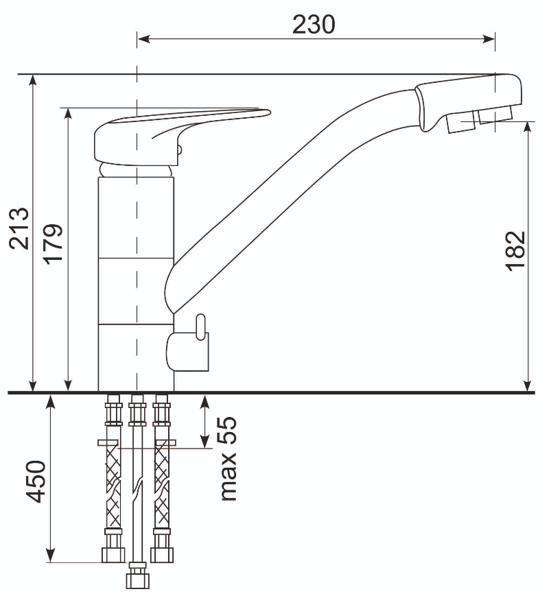 Смеситель для кухни Ulgran Quartz UQ-010-05 с дополнительным краном, бетон