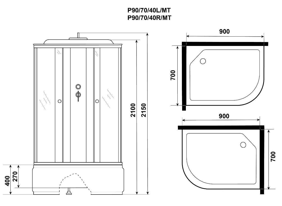 Душевая кабина Niagara Promo P90/70/40L/MT 90x70 стекло матовое, без г/м, L