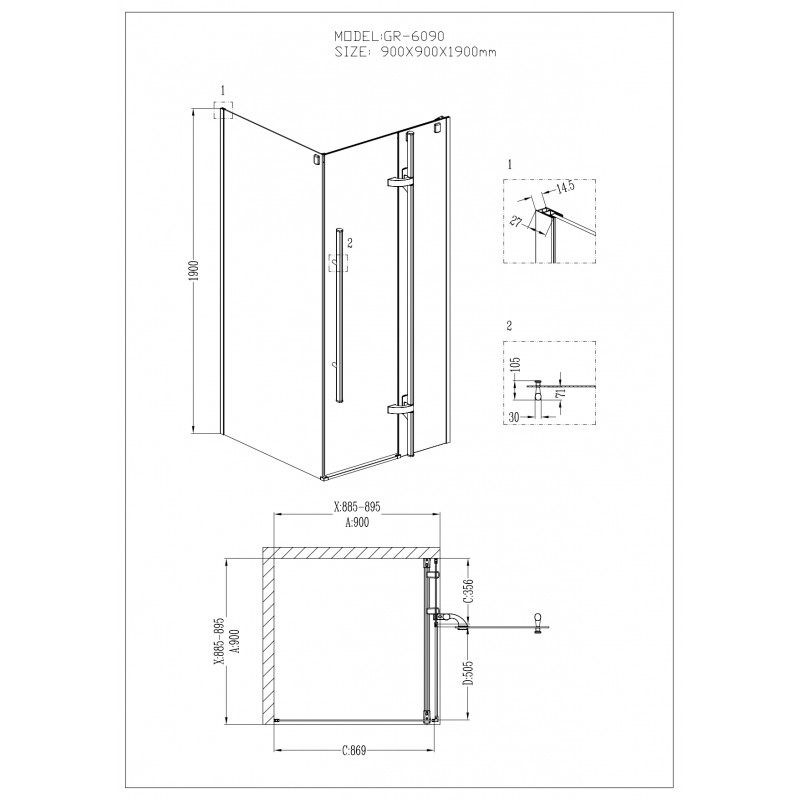 Душевой уголок Grossman Style GR-6090 90x90 квадратный