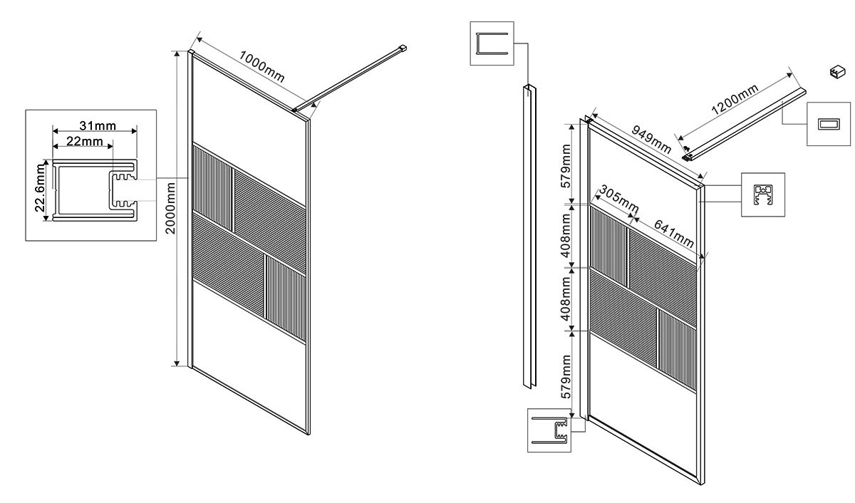 Душевая перегородка Vincea Walk-In VSW-1HC100CFGM 100x200 вороненая сталь, рифленое