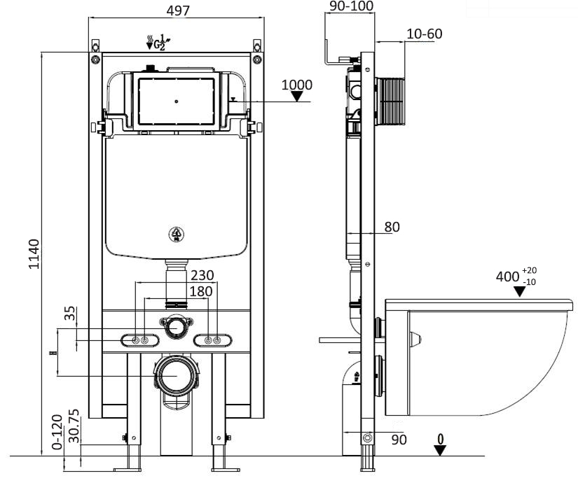 Комплект Weltwasser 10000011059 унитаз Salzbach 041 MT-BL + инсталляция + кнопка Amberg RD-CR