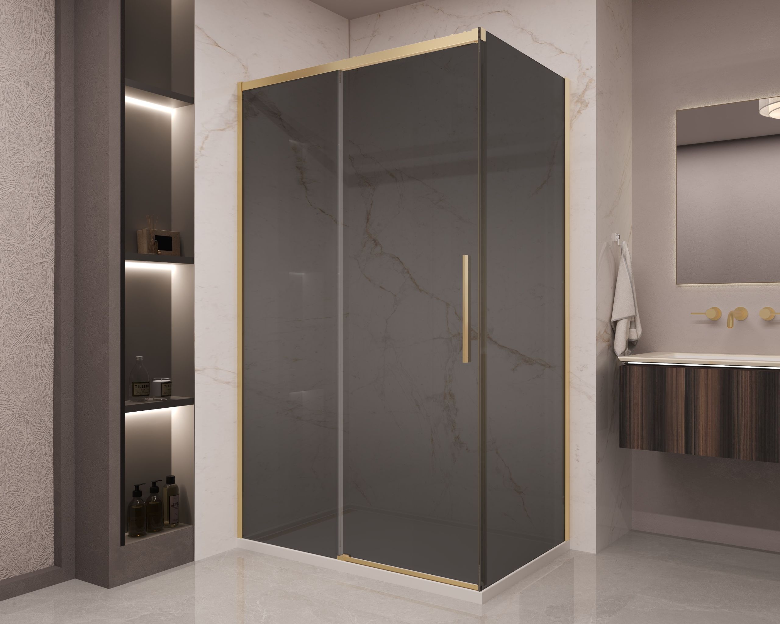 Душевой уголок Vincea Stella VSR-1ST9012CGG 120x90 брашированное золото, тонированное