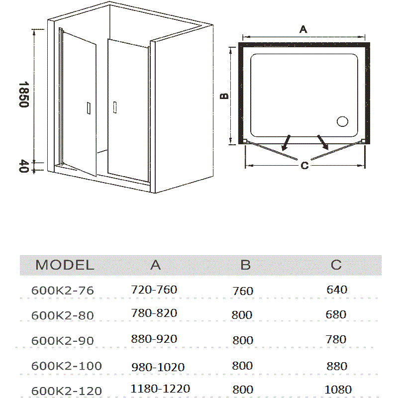 Душевая дверь WeltWasser WW600K2-100 100x185 10000002735 прозрачное, хром